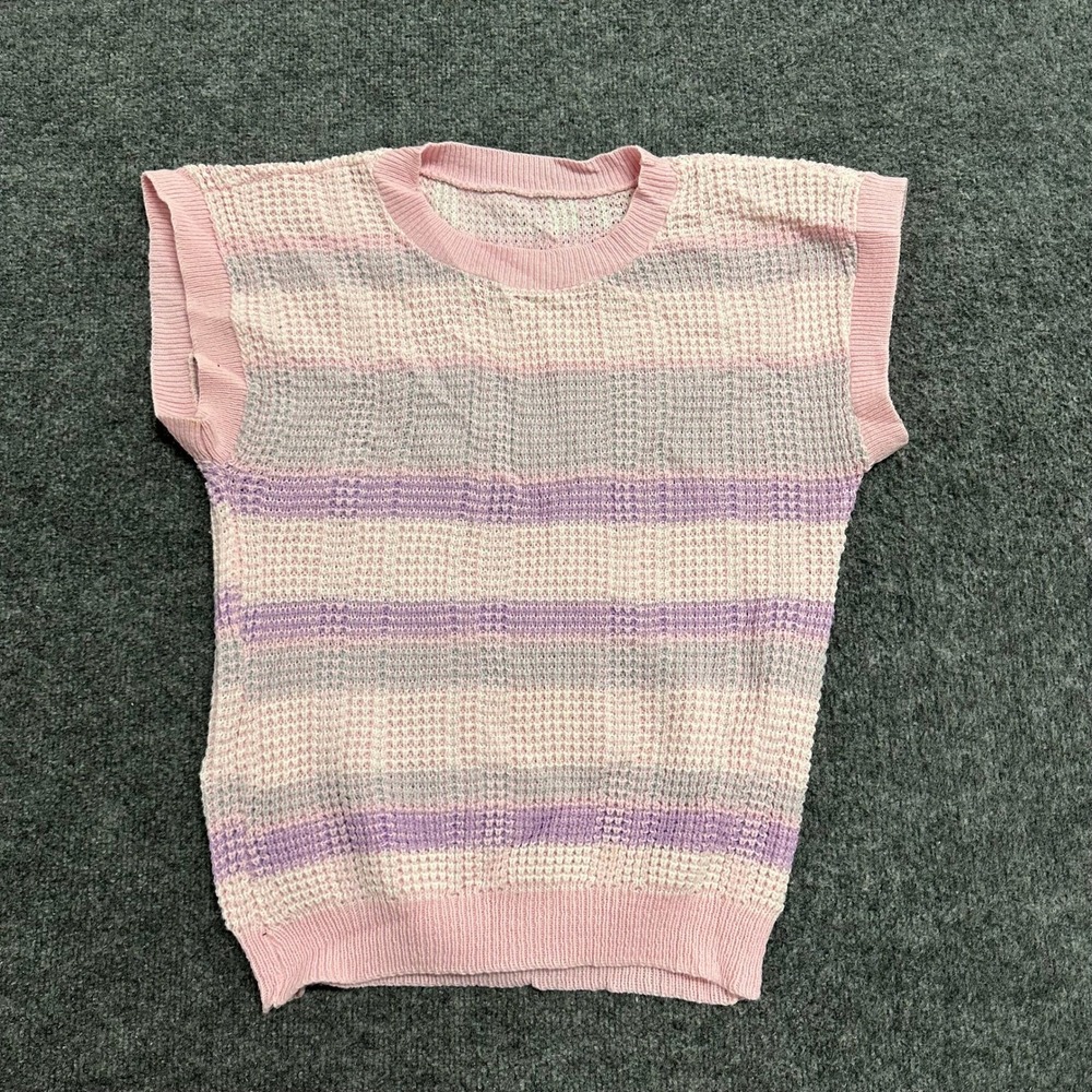 Unbranded Sweater Vest Womens Size M Pink Purple Striped USA Made Waffle Knit